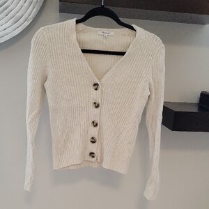 Madewell Ribbed Beige Button-Up Long Sleeve Top Size M